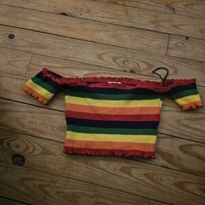 Striped Off-Shoulder Ribbed Top